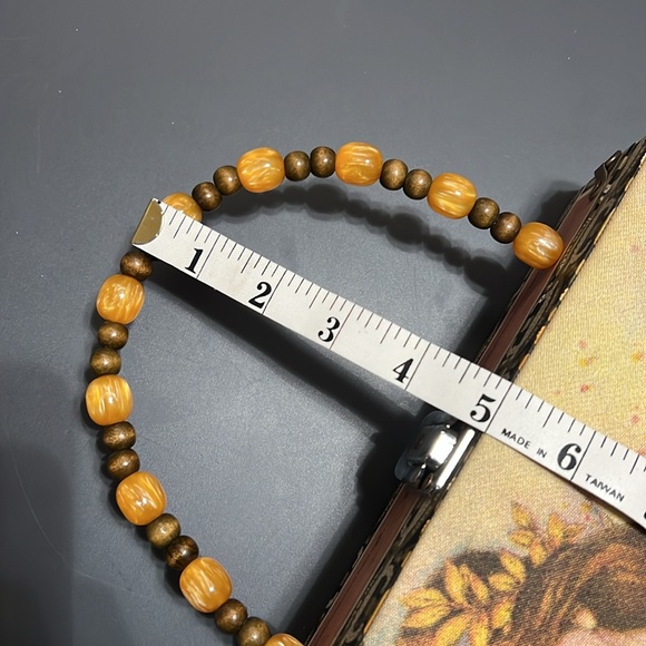 Very cool Vintage Cigar Box Bag beaded angel playing harp image wood bead handle - Picture 8 of 9